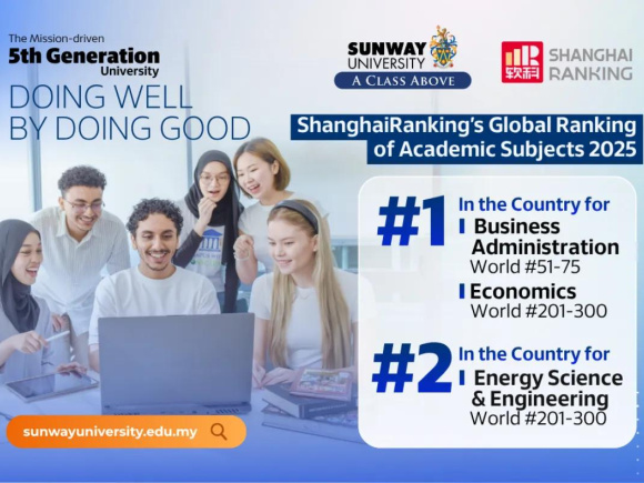 Sunway University Rises to the Top in Shanghai Ranking's Global Ranking of Academic Subjects 2025